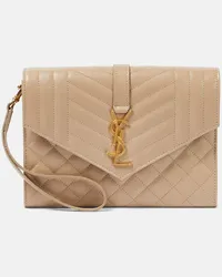 Saint Laurent Clutch Envelope aus Leder Beige