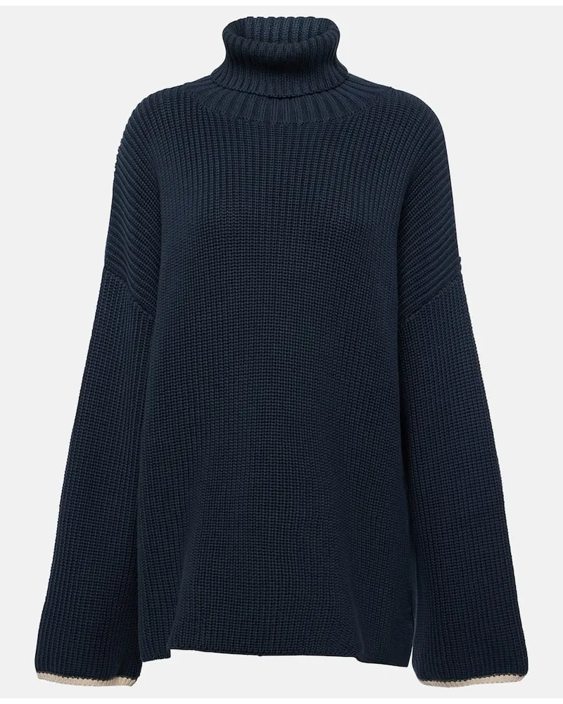 Brunello Cucinelli Rollkragenpullover aus Baumwolle Blau