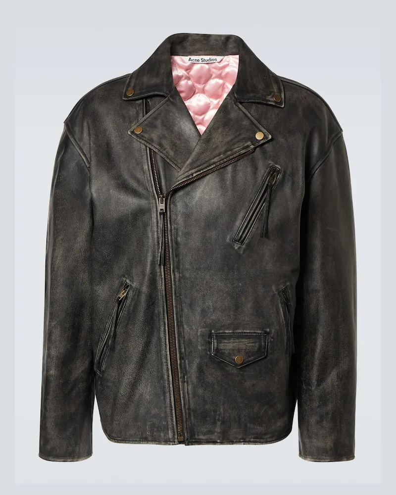 Acne Studios Distressed Bikerjacke aus Leder Schwarz