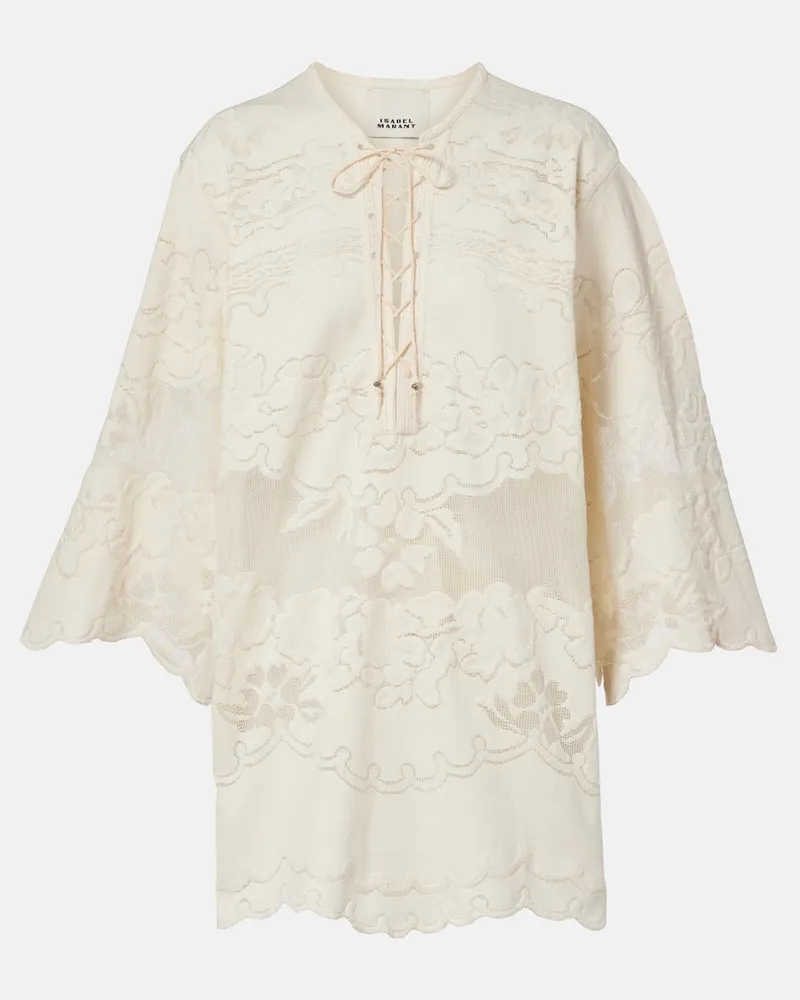 Isabel Marant Besticktes Minikleid Solara aus einem Baumwollgemisch Weiß