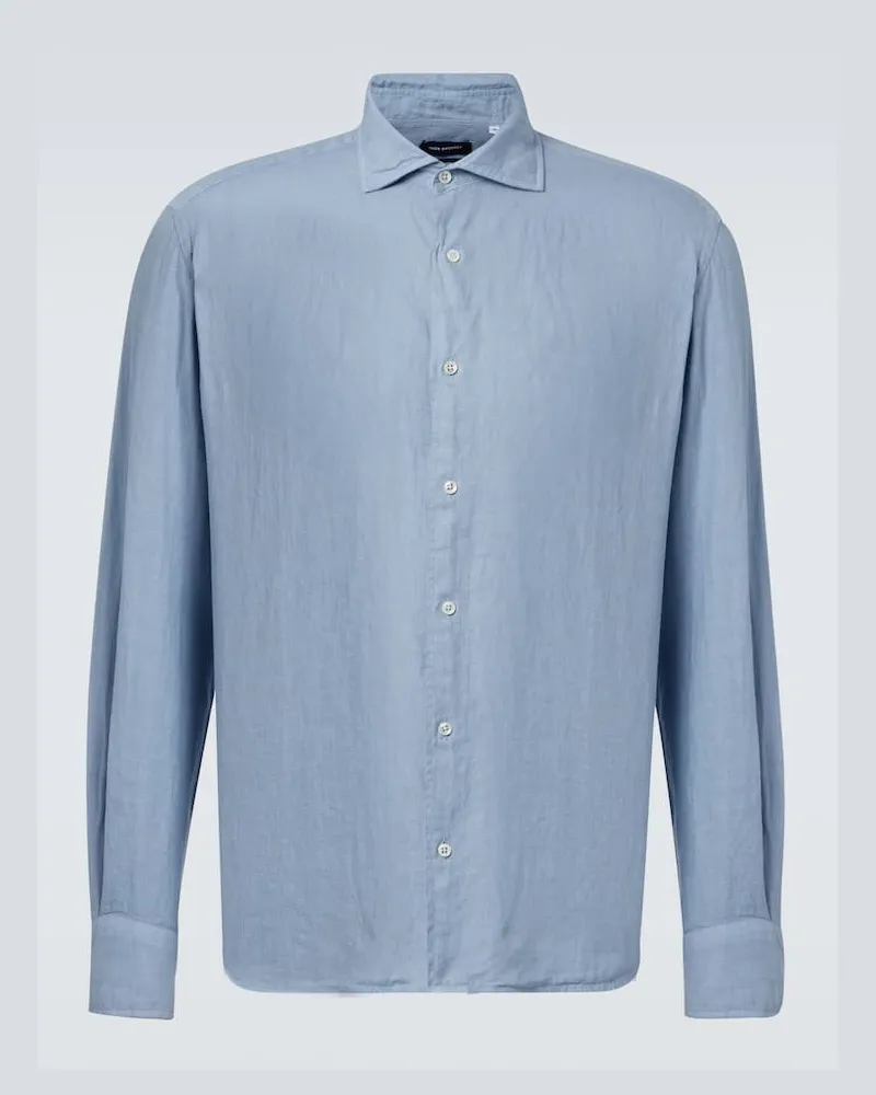 Thom Sweeney Hemd aus Leinen Blau