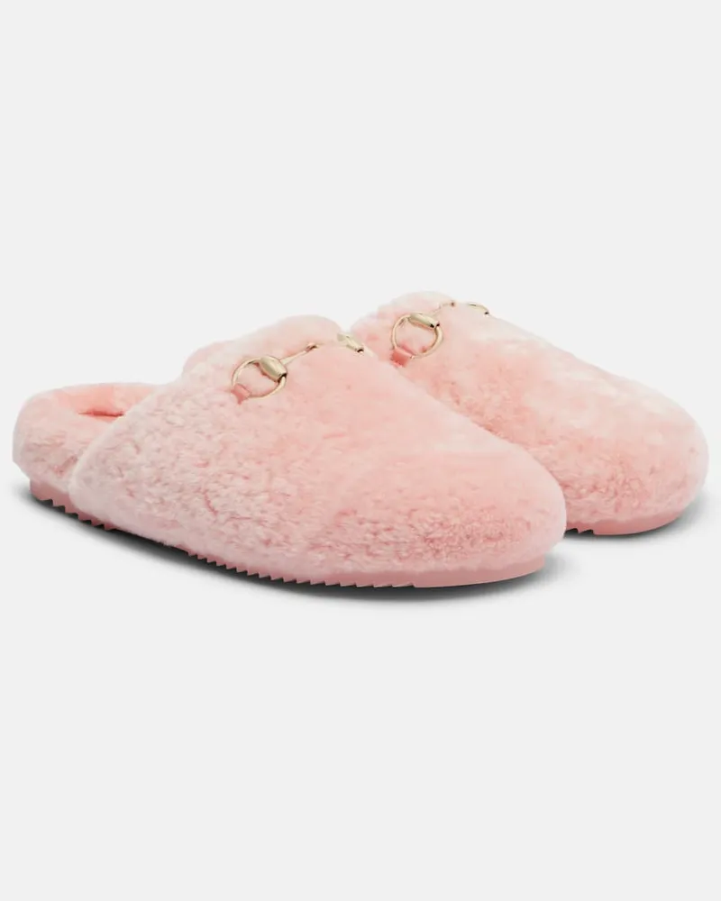 Gucci Slippers Horsebit aus Shearling Pink