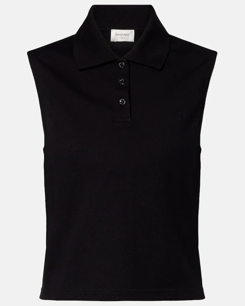 Saint Laurent Top Cassandre aus Baumwoll-Piqué Schwarz