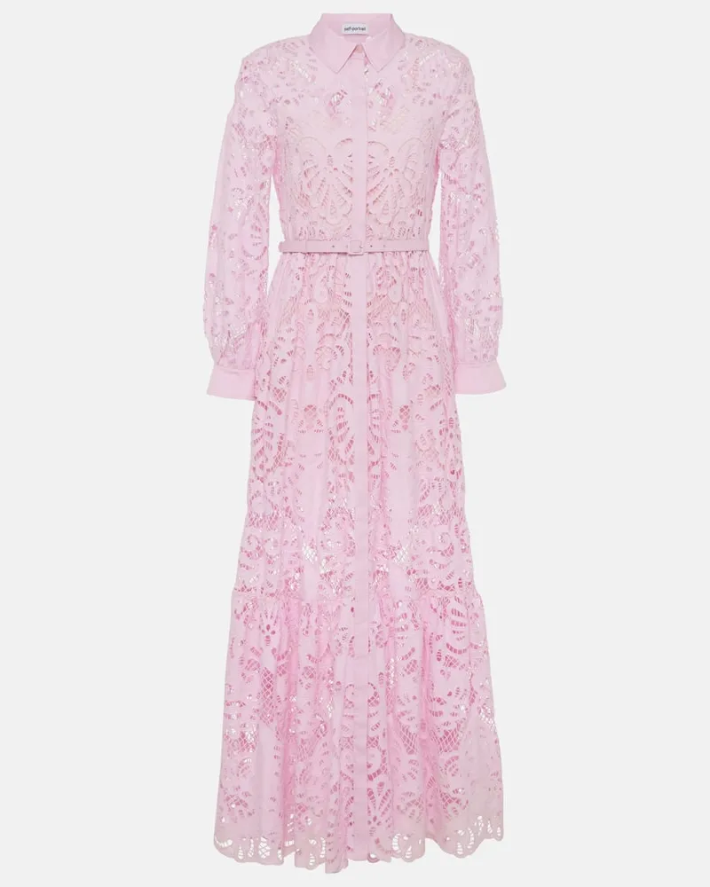 Self-Portrait Hemdblusenkleid aus Spitze Rosa