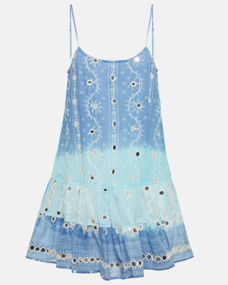 Juliet Dunn Besticktes Minikleid aus Baumwolle Blau