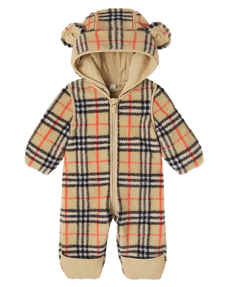 Burberry Baby Strampler Burberry Check aus Teddyfleece Beige