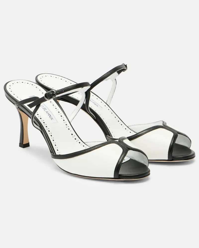 Manolo Blahnik Pantoletten Versari 70 aus Leder Weiß