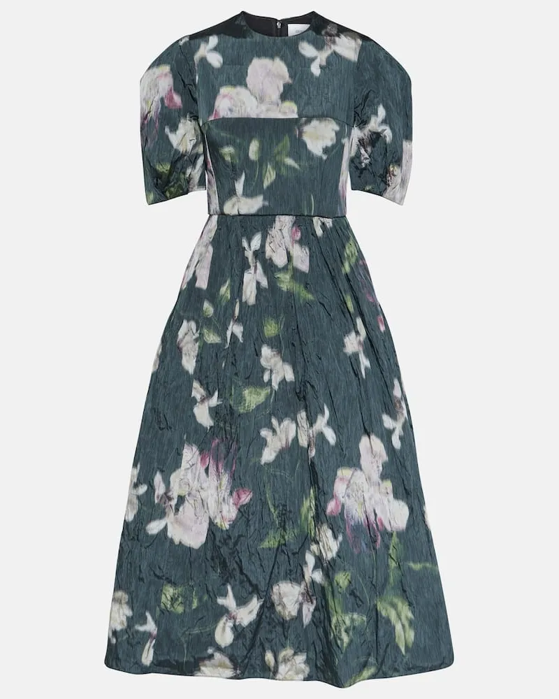 Erdem Bedrucktes Midikleid aus Taft Schwarz