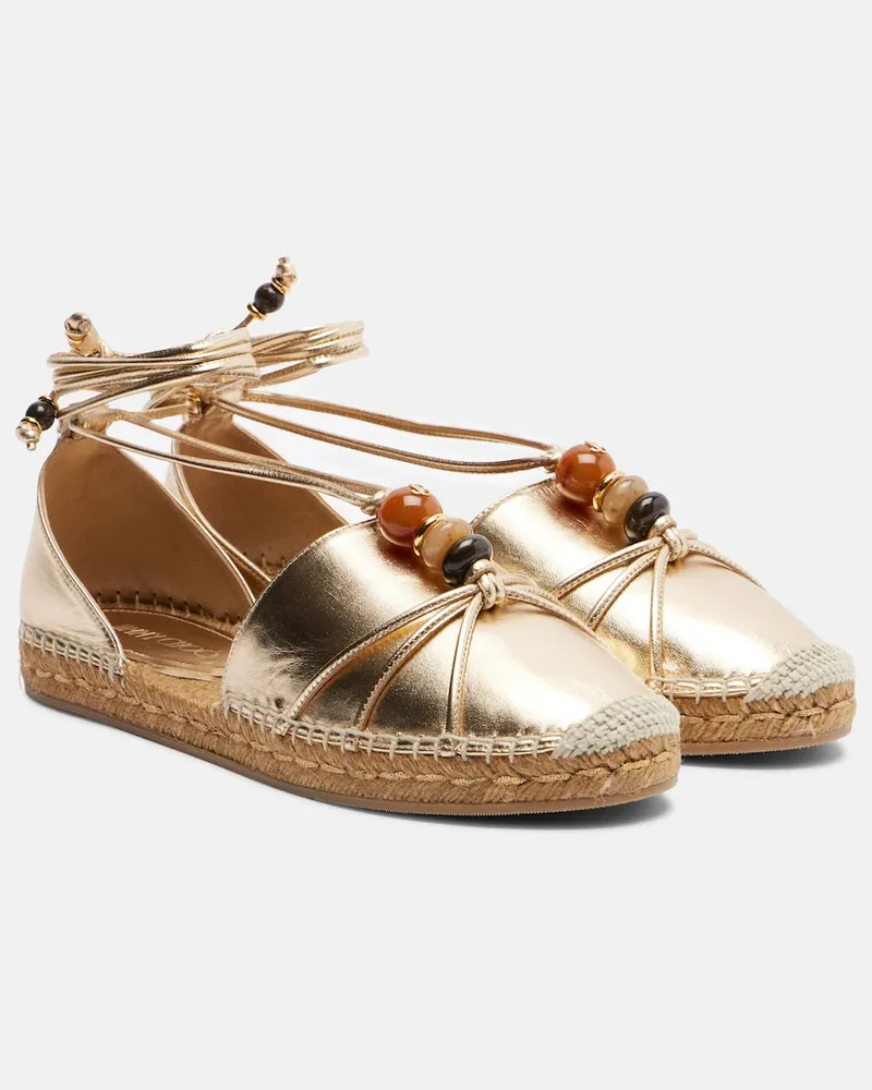Jimmy Choo Verzierte Espadrilles Lemi aus Metallic-Leder Gold