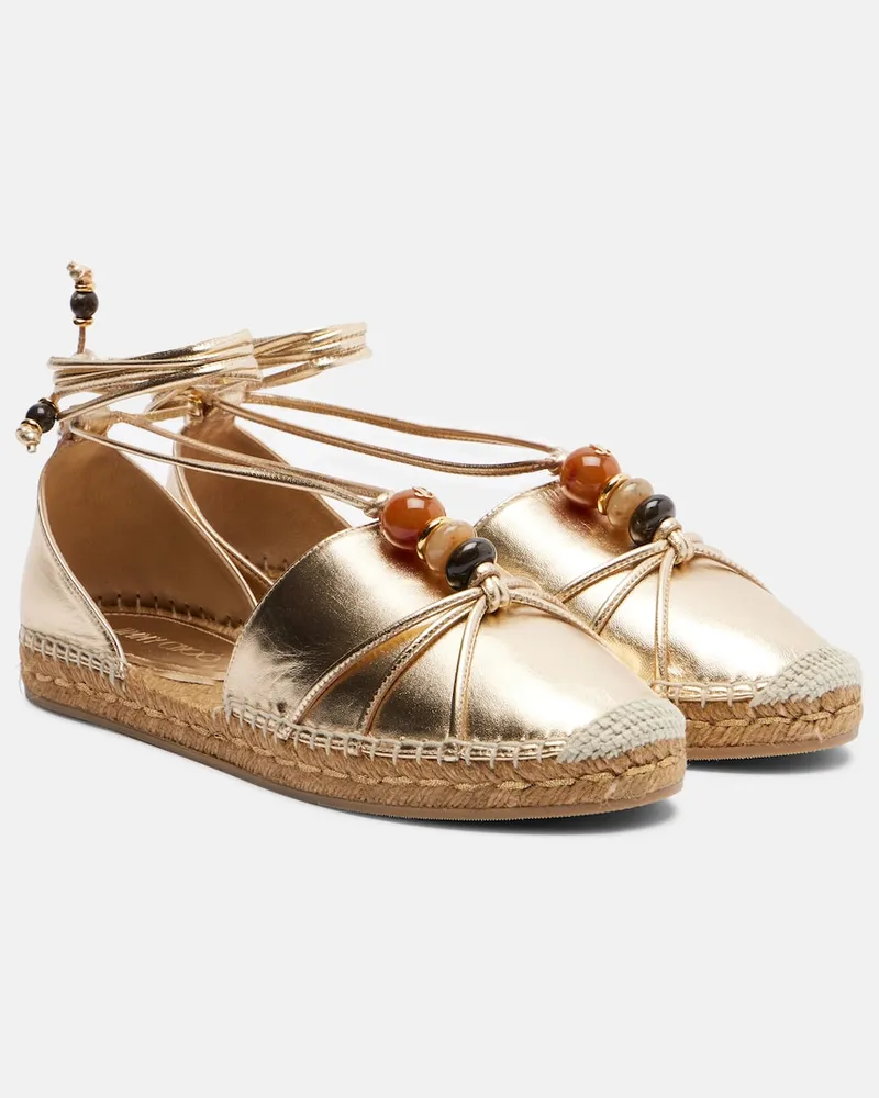 Jimmy Choo Verzierte Espadrilles Lemi aus Metallic-Leder Gold