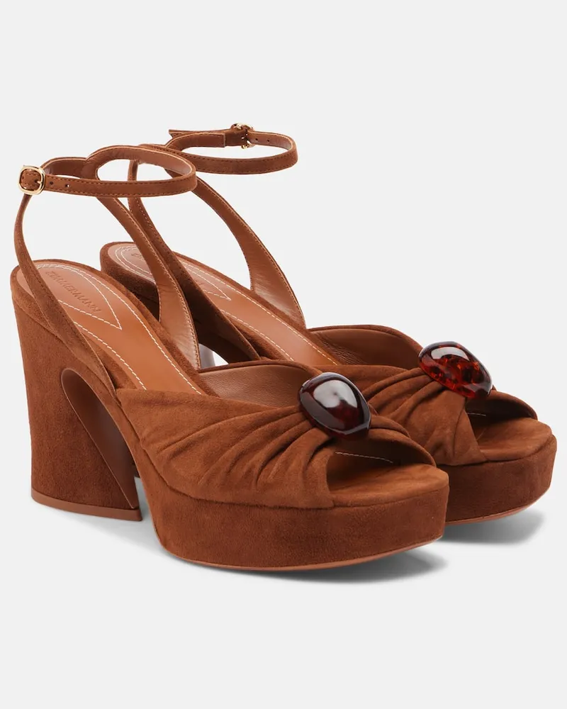 Zimmermann Plateausandalen Gleam 120 aus Veloursleder Braun