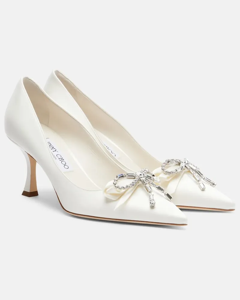 Jimmy Choo Pumps Auria 70 aus Satin mit Kristallen Weiß