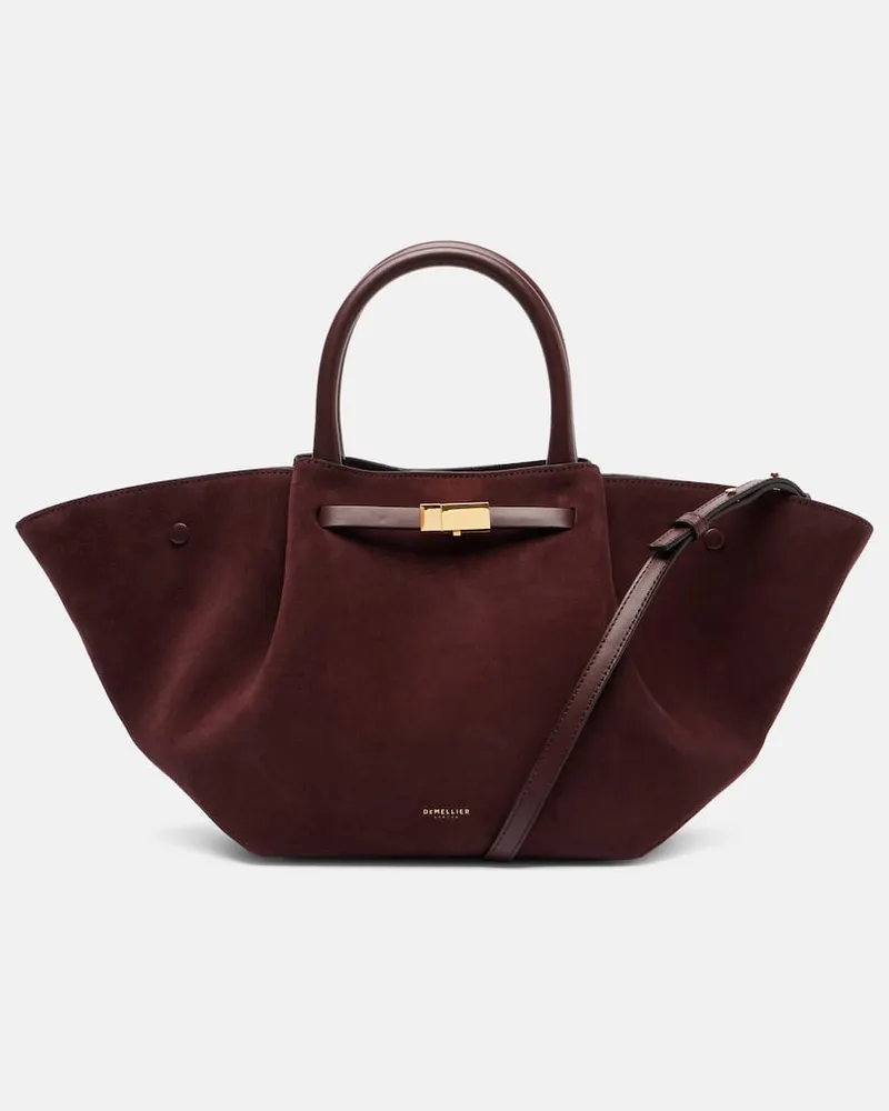 DeMELLIER Tote Bag New York Medium aus Veloursleder Burgund