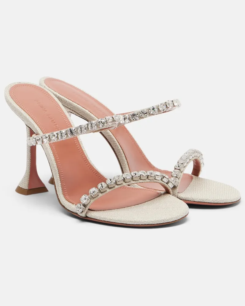 Amina Muaddi Sandalen Gigi aus Canvas mit Kristallen Beige