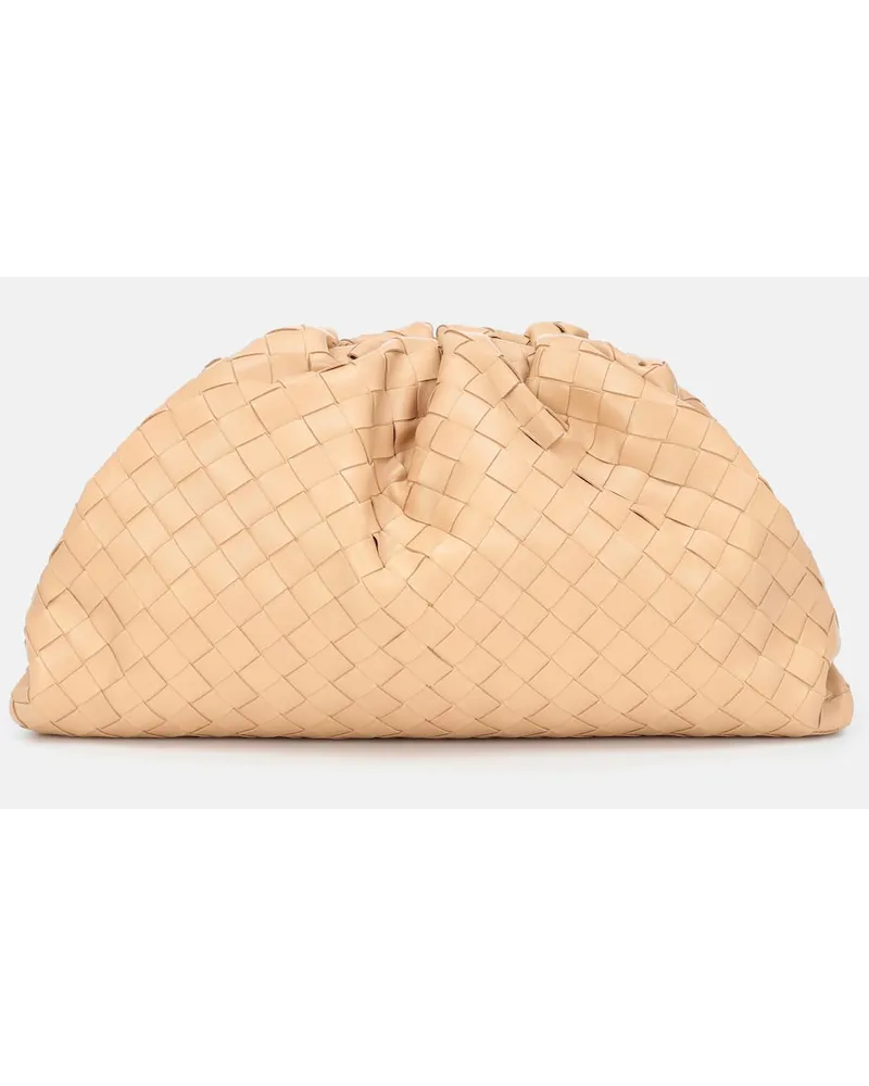 Bottega Veneta Clutch Pouch Intrecciato aus Leder Beige