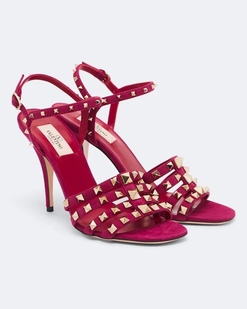 Valentino Garavani Sandalen Rockstud aus Veloursleder Rosa