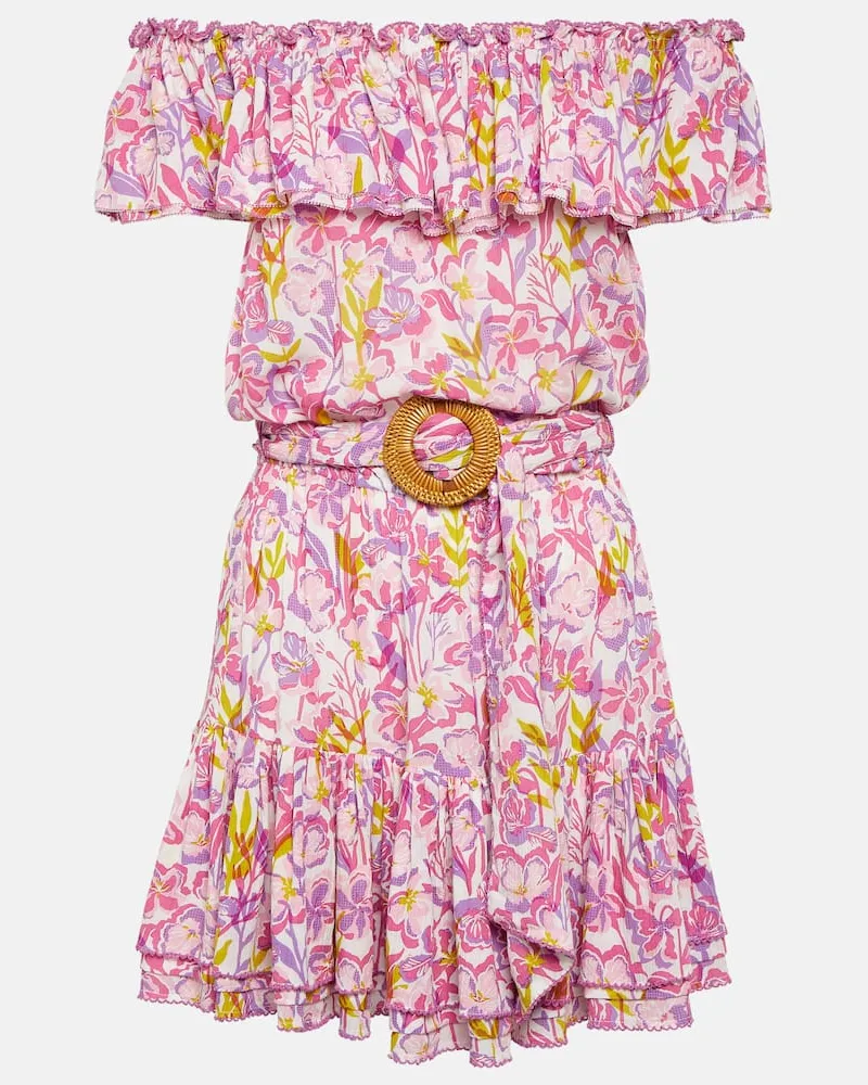 Poupette St Barth Bedrucktes Off-Shoulder-Minikleid Bella Rosa