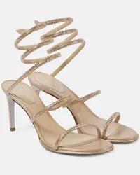 René Caovilla Sandalen Cleo 80 aus Satin mit Kristallen Beige