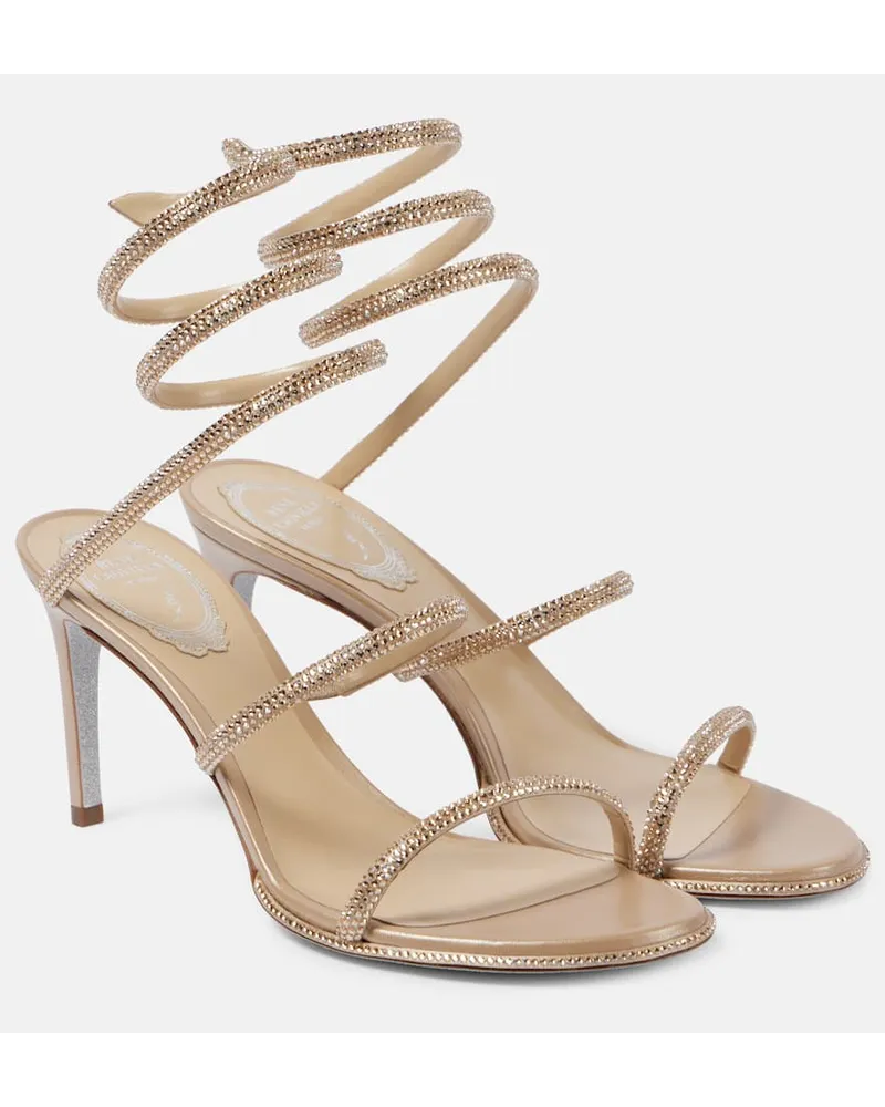 René Caovilla Sandalen Cleo 80 aus Satin mit Kristallen Beige