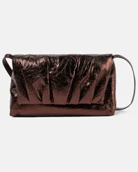 Dries van Noten Schultertasche aus Metallic-Leder Braun