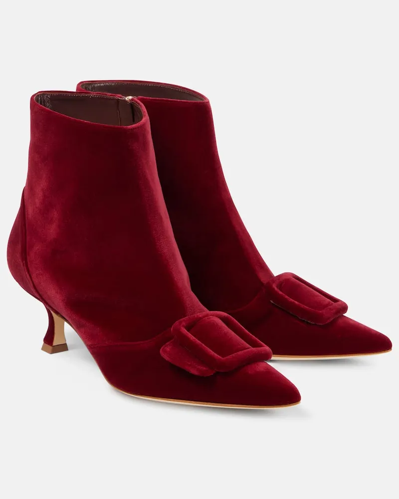 Manolo Blahnik Ankle Boots Baylow 60 aus Samt Burgunderrot