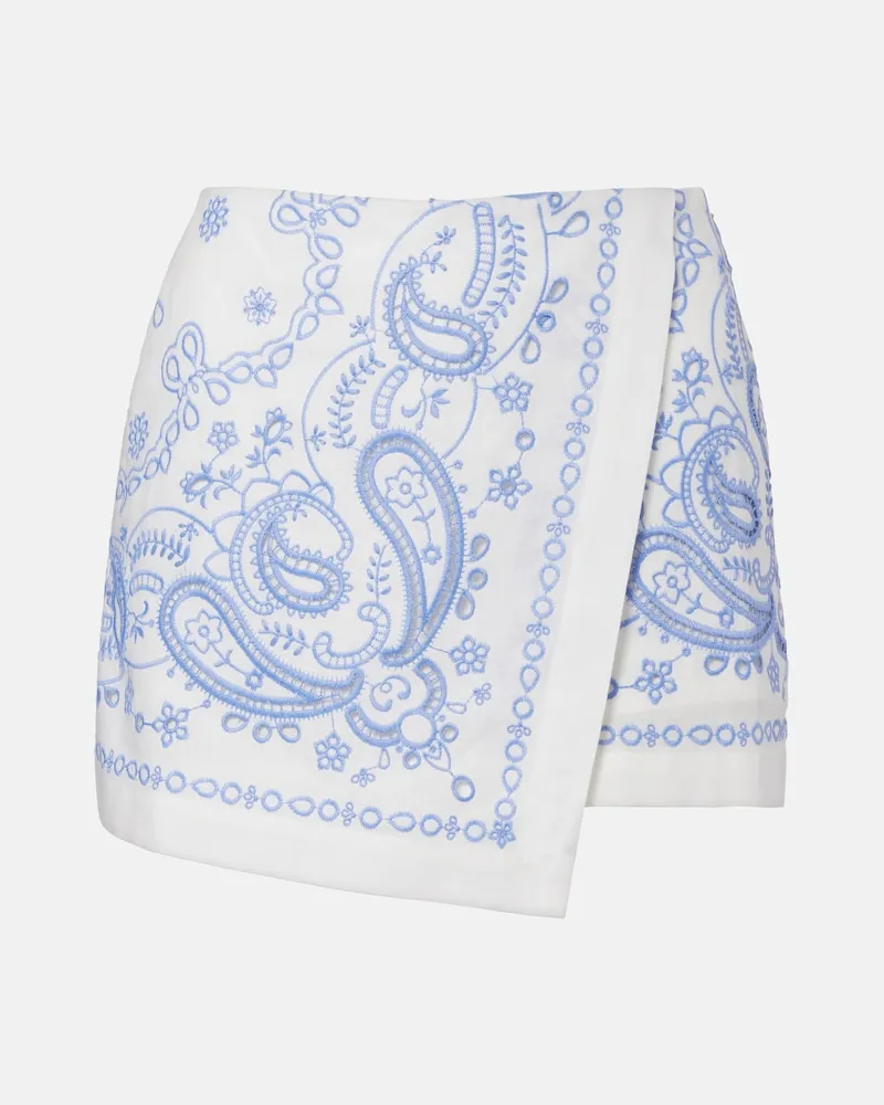 Self-Portrait Bestickter Skort aus Leinen und Baumwolle Weiß