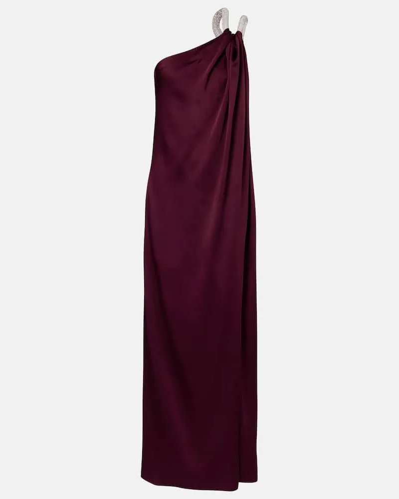 Stella McCartney One-Shoulder-Robe aus Satin mit Kristallen Burgunderrot