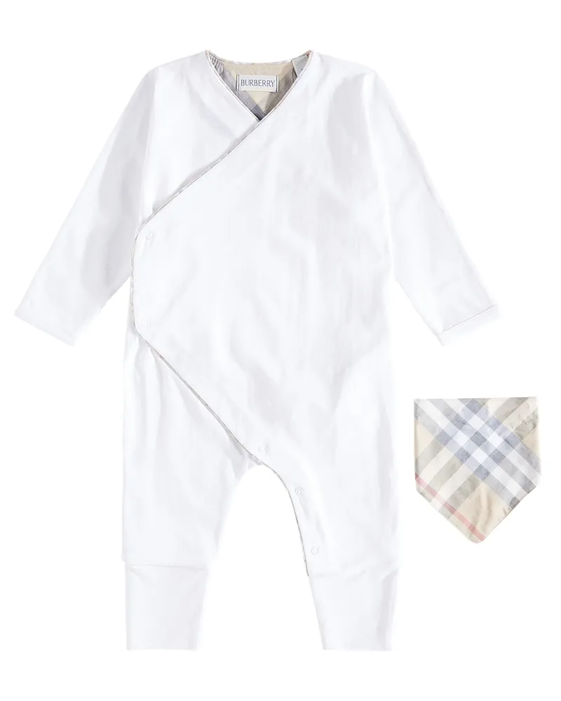 Burberry Baby Set aus Spielanzug und Lätzchen aus Baumwolle Weiß