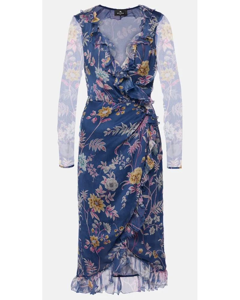 Etro Wickelkleid aus Seide Blau