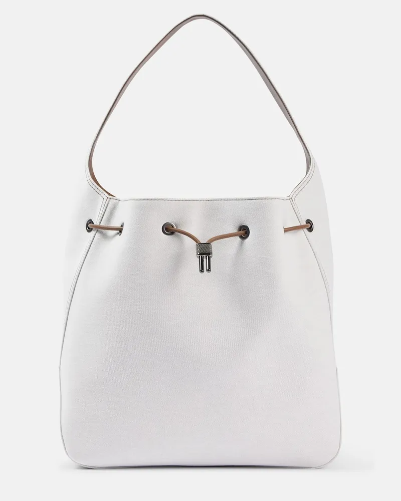 Brunello Cucinelli Bucket Bag Foulard Large aus Canvas Weiß