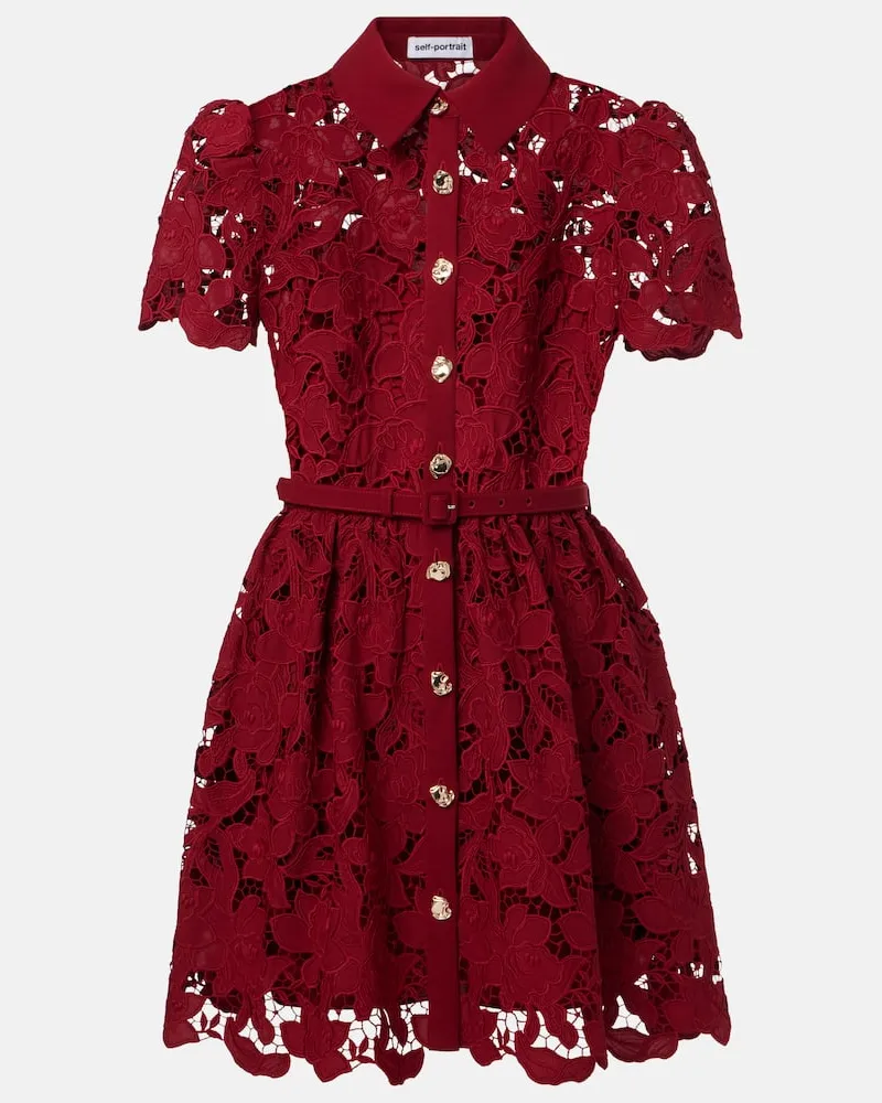 Self-Portrait Minikleid aus Spitze Burgunderrot