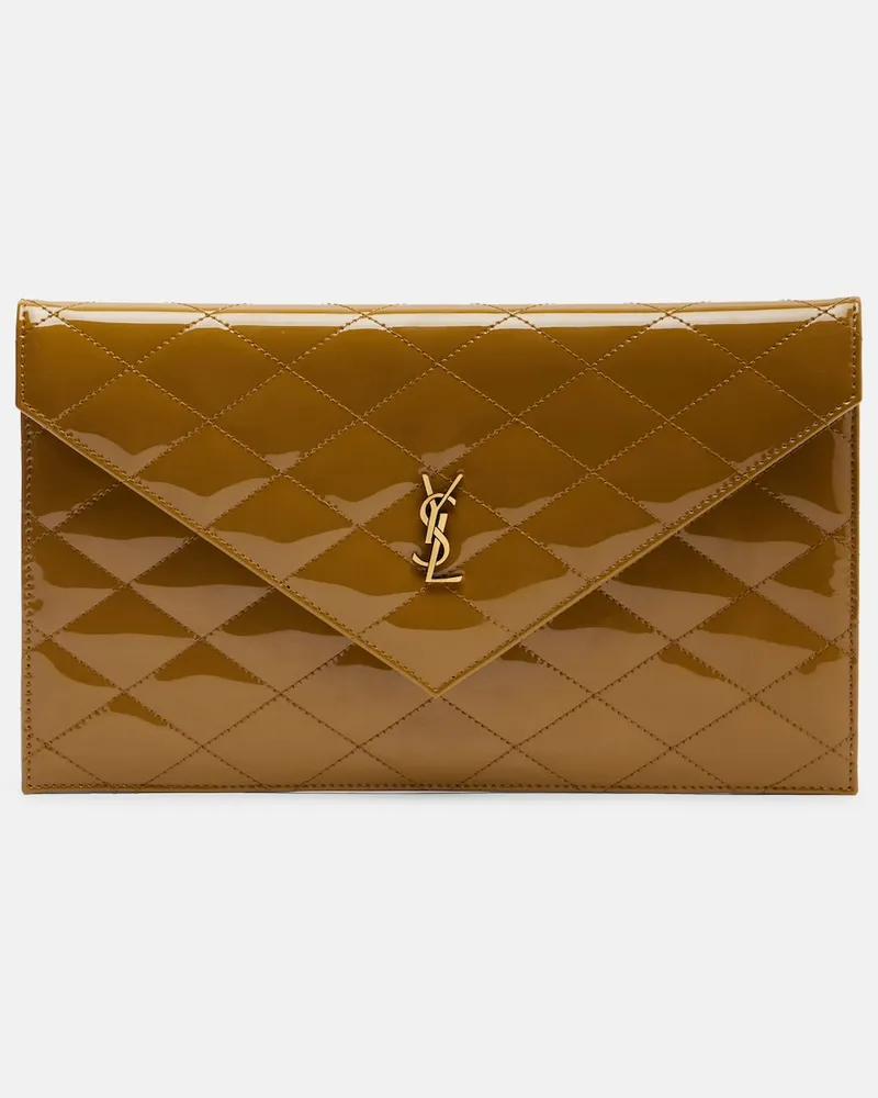 Saint Laurent Clutch Paris aus Lackleder Braun