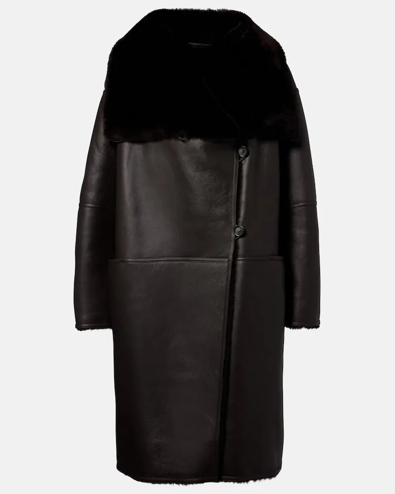 Totême Ledermantel mit Shearling Braun