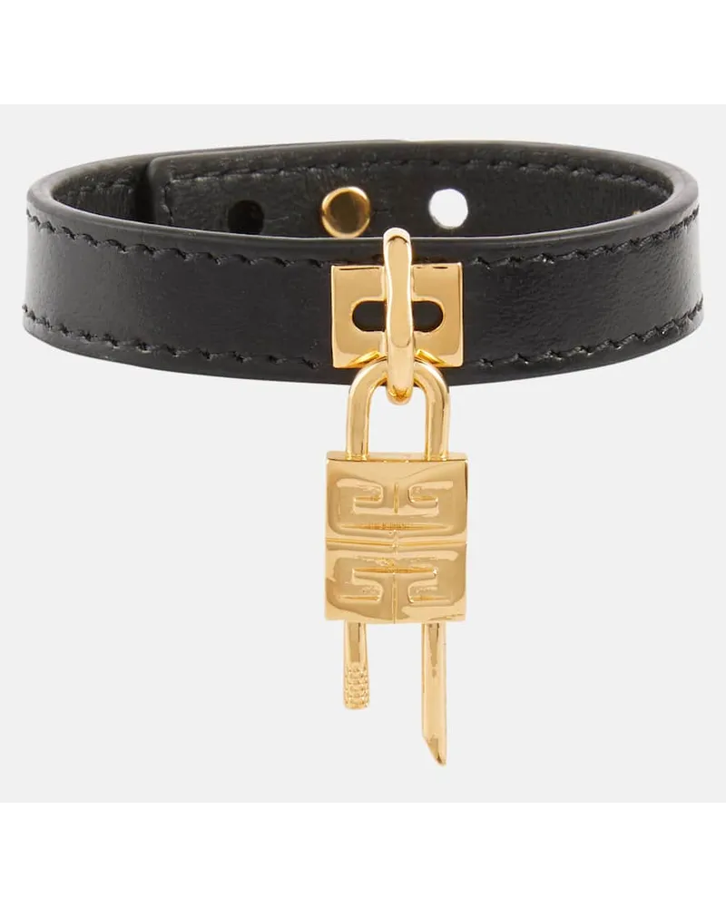 Givenchy Armband Mini 4G Padlock aus Leder Schwarz