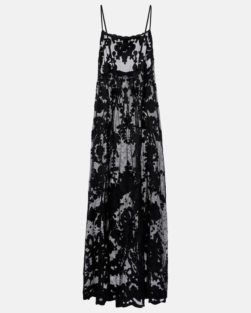 Juliet Dunn Besticktes Maxikleid aus Baumwolle Schwarz