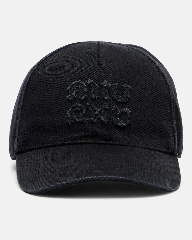 Miu Miu Baseballcap aus Denim Schwarz