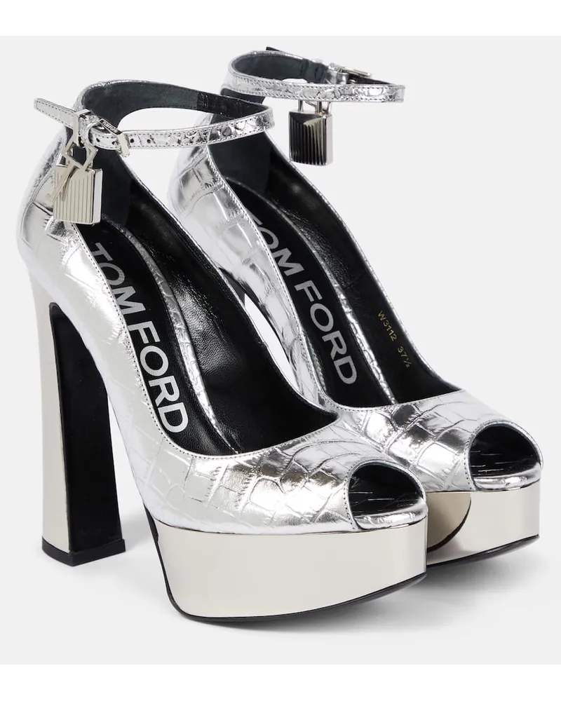 Tom Ford Peeptoe-Pumps aus Metallic-Leder Silber