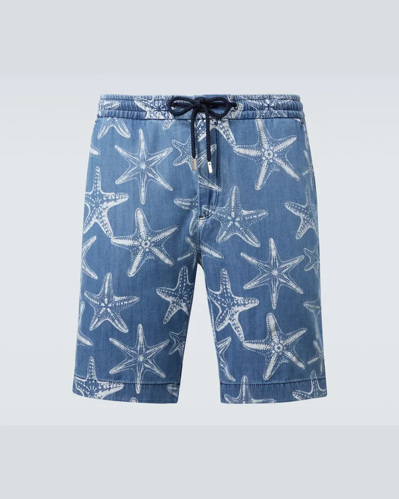 Vilebrequin Bedruckte Bermuda-Shorts aus Denim Blau