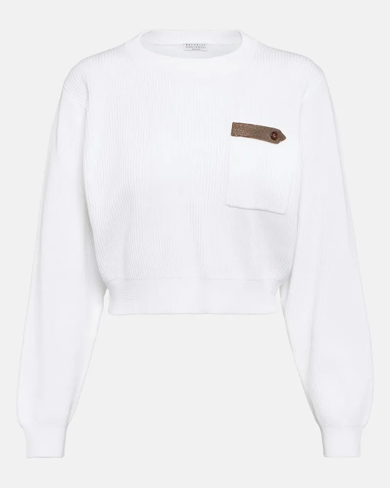 Brunello Cucinelli Cropped-Pullover aus Baumwolle Weiß