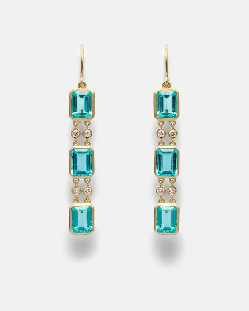 Ileana Makri Ohrringe Sofia aus 18kt Gelbgold mit Diamanten und Apatit Multicolor