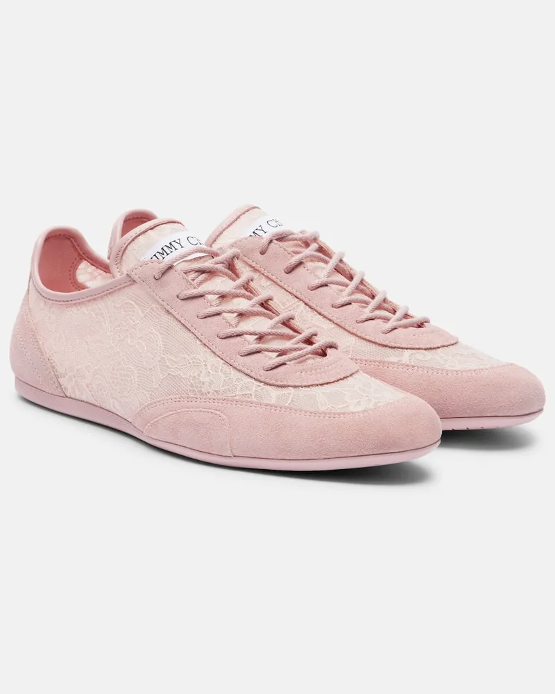 Jimmy Choo Sneakers Sunny aus Spitze mit Veloursleder Rosa