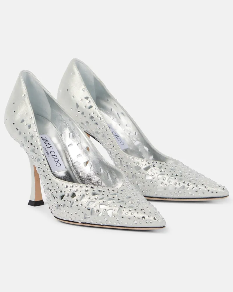 Jimmy Choo Pumps Ziri 90 aus Satin mit Kristallen Silber