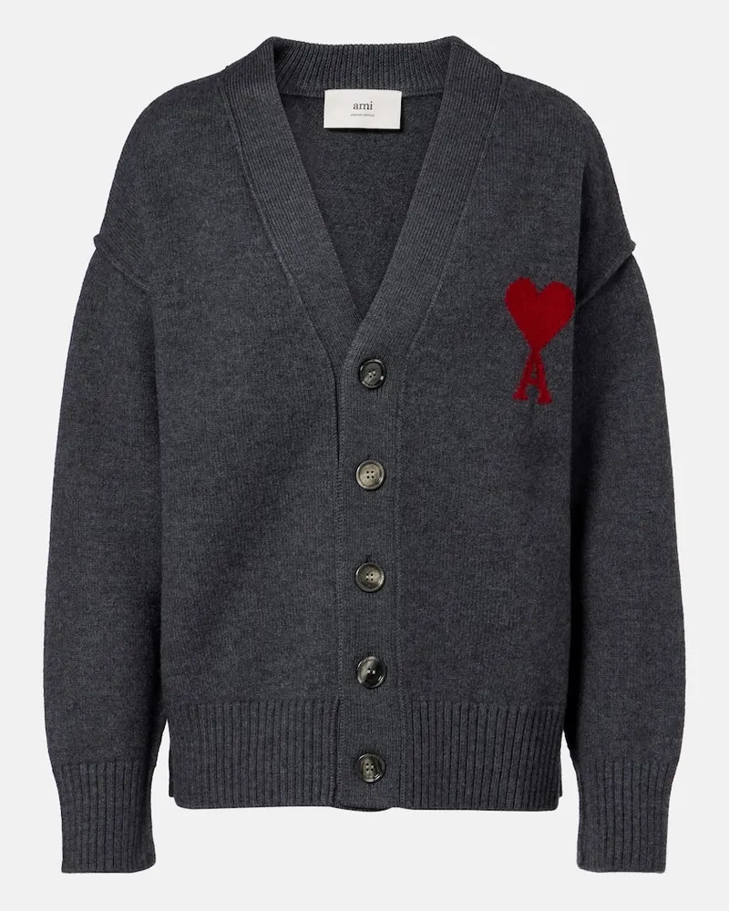 AMI Paris Cardigan Ami de Cœur aus Schurwolle Grau