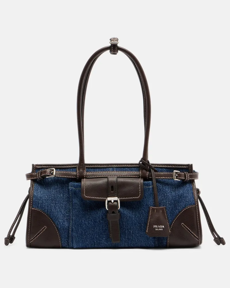 Prada Schultertasche Prada Bonnie Medium aus Denim Blau