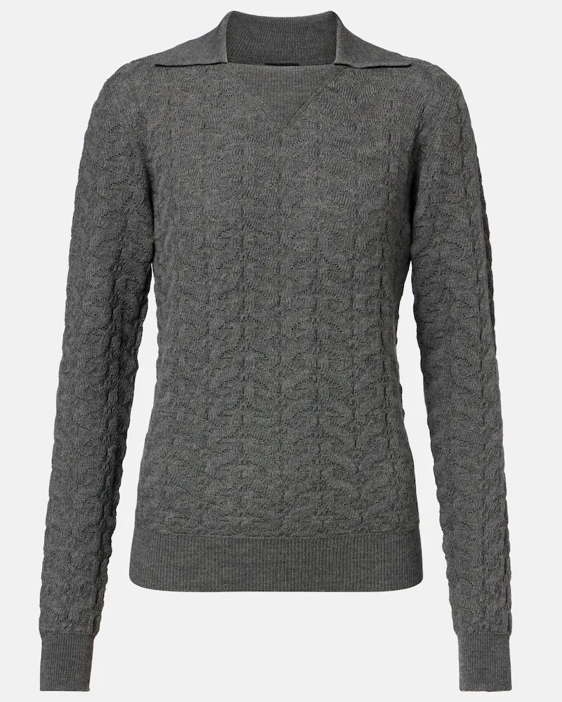 Etro Polopullover aus Wolle mit Zopfstrickmuster Grau
