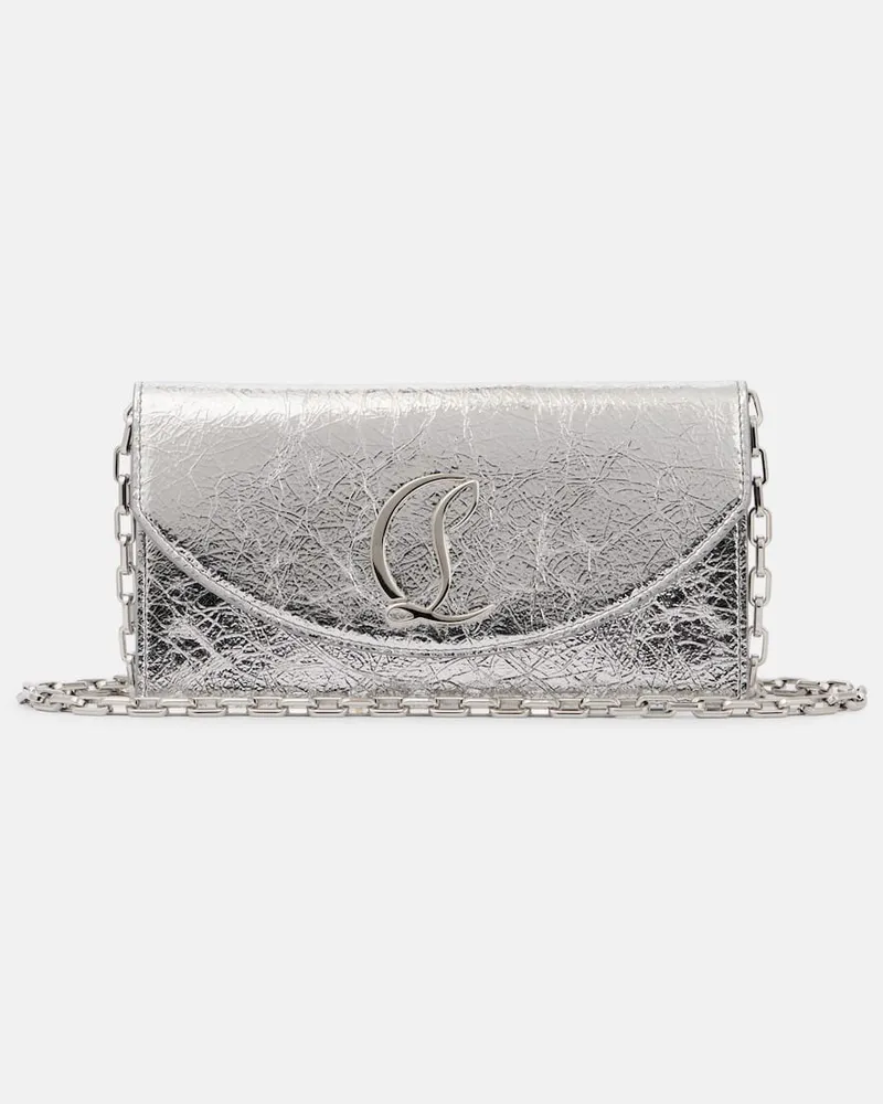 Christian Louboutin Clutch Loubi54 aus Metallic-Leder Silber