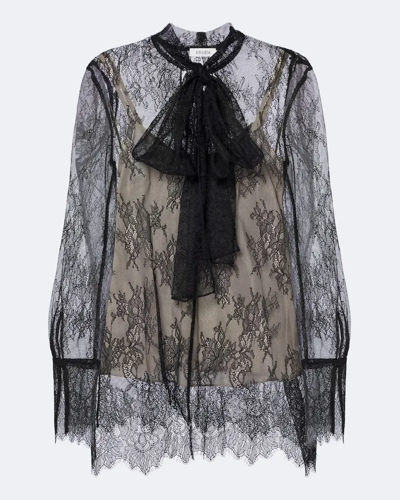 Erdem Schluppenbluse aus Spitze Schwarz
