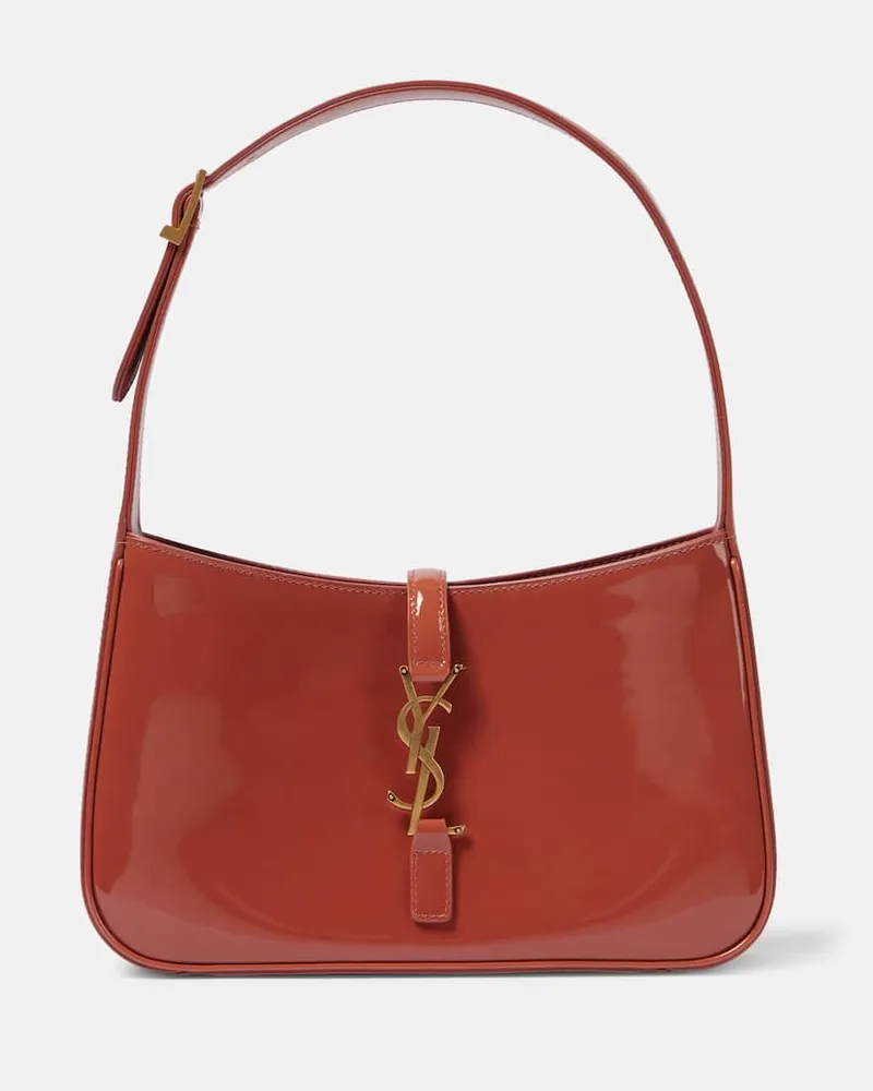 Saint Laurent Schultertasche Le 5 à 7 aus Lackleder Braun
