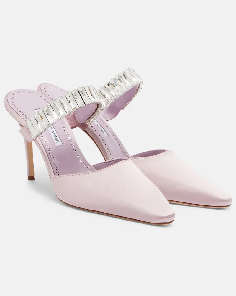 Manolo Blahnik Verzierte Pantoletten Zumbon aus Satin Rosa