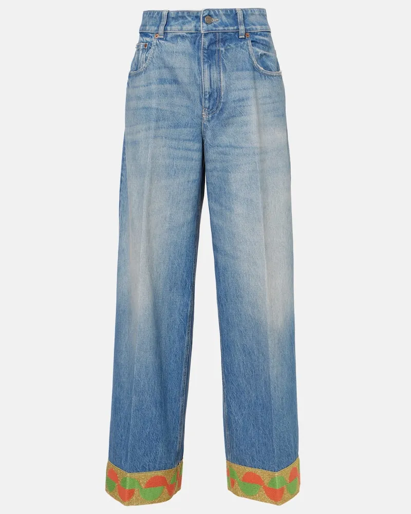 Valentino Garavani High-Rise Wide-Leg Jeans mit Jacquard Blau